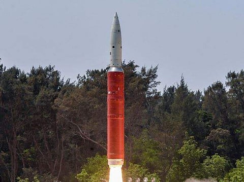 Ballistic Missile Defence (BMD) Interceptor missile being launched by Defence Research and Development Organisation (DRDO) in an Anti-Satellite (A-SAT) missile test Mission Shakti engaging an Indian orbiting target satellite in Low Earth Orbit LEO in a Hi