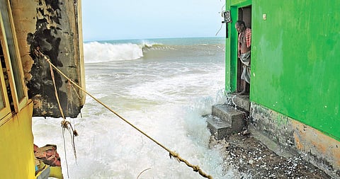 Sea erosion in the coastal area of Anchuthengu-Poonthura has damaged many houses.| BP Deepu