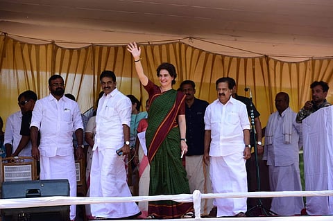 AICC general secretary Priyanka Gandhi Vadra campaigns for Congress president Rahul Gandhi in Wayanad. (Photo| Albin Mathew, EPS)
