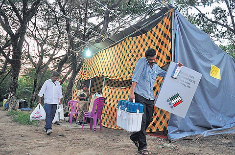 The polling equipment being transported from polling station at Ramanthuruth which has one of the lowest number of voters in the state. Ramanthuruth located close to Valarpadam ICTT has 18 voters and all of them turned up to cast their votes on Tuesday | 
