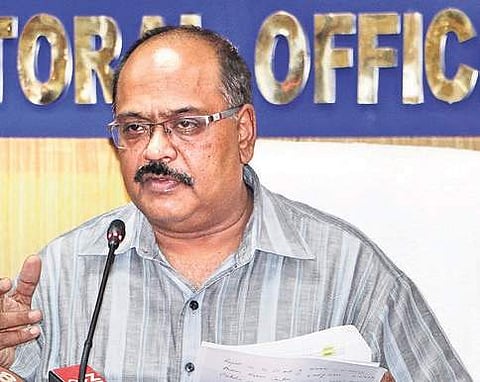Odisha Chief Electoral Officer Surendra Kumar addressing mediaperson in Bhubaneswar on Sunday | Irfana