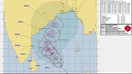 The projected track of Cyclone Fani by Joint Typhoon Warning Centre