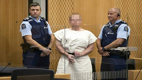 Brenton Tarrant stands in the dock as he is charged with murder following the deaths of 50 people in the New Zealand mosque shooting massacre on 15 March 2019. (File Photo | AFP)
