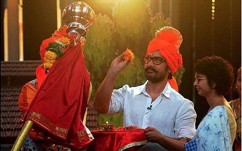 Amir Khan with his wife Kiran rao performs pooja of Gudhi a his home in Mumbai. Gudi Padwa is an Indian festival that marks the beginning of the new year and the harvest season for the people of Maharashtra.