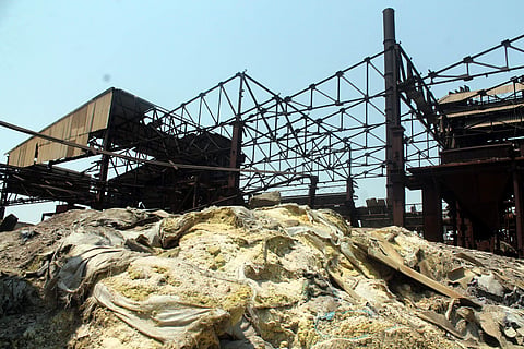 Chromium-bearing chemical effluents in abandoned premises of Tamil Nadu Chromates and Chemicals Limited in Arakkonam. (Photo | EPS)