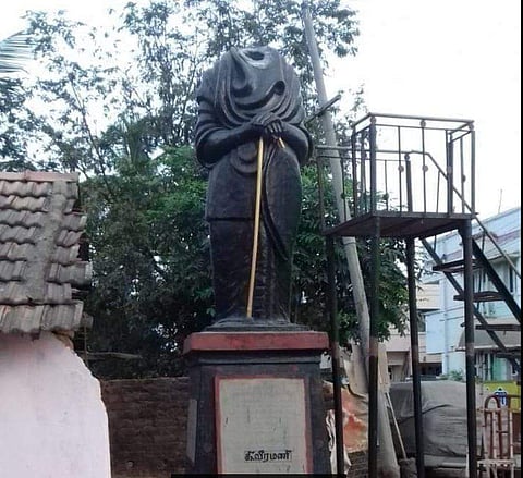 Beheaded Periyar statue. (Photo| ENS)