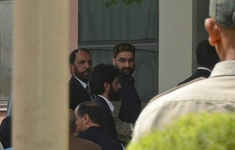 Hurriyat Chairman, Mirwaiz Umar Farooq arrives at NIA headquarters to appear before the investigators in connection with a terror funding case, in New Delhi on Monday.  (Naveen Kumar | EPS)