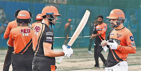 Manish Pandey (left) and Rashid Khan of Sunrisers Hyderabad during a practice session (Photo | Parveen Negi, EPS)