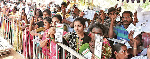 Voters waiting to excercixe their franchise at Kammapalle polling station during repolling on Sunday | MADHAV K
