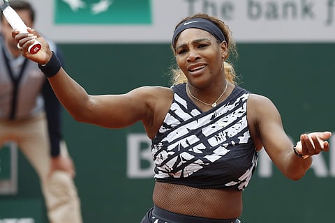 Serena Williams of the U.S. reacts after missing a shot against Vitalia Diatchenko of Russia during their first round match of the French Open tennis tournament at the Roland Garros stadium in Paris. (Photo | AP)