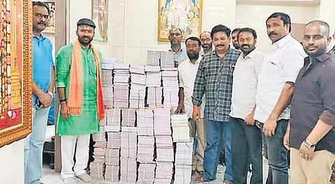 More than 8.000 notebooks from  well-wishers piled up as gifts at BJP leader and Secunderabad MP-elect G Kishan Reddy’s office on Tuesday  | Express