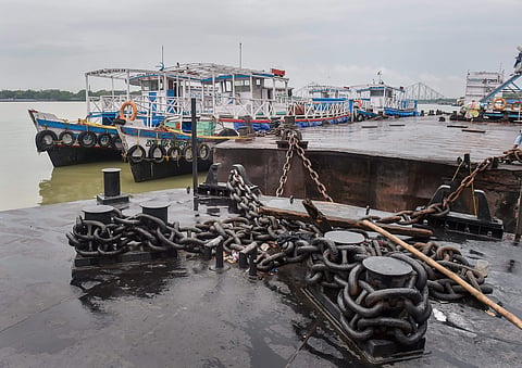 A view of a deserted ferry ghat after services were suspended following Cyclone Fani made its landfall in Odisha in Kolkata. (Photo | PTI)