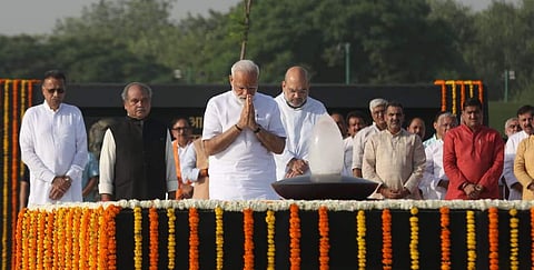 Narendra Modi pay tribute to former PM Atal Bihari Vajpayee  ahead of his swearing-in-ceremony as the Prime Minister. BJP President Amit Shah & other party leaders in New Delhi on Friday. | (Shekhar Yadav | EPS)
