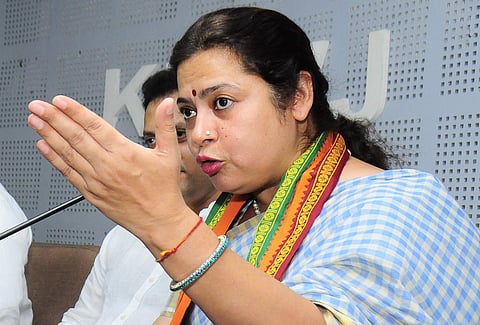 BJP national spokesperson Meenakshi Lekhi MP at a press meet in T’Puram (Photo | B P Deepu)