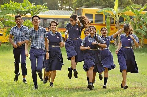 Students celebrate after the declaration of CBSE class 10 results. (Photo | Arun Angela, EPS)