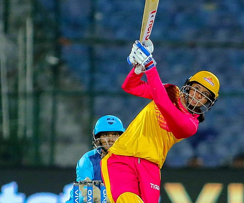 Jaipur Trailblazers captain Smriti Mandhana bats during the VIVO Women T20 Challenge match against Supernovas (Photo | PTI)