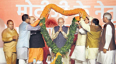 BJP leaders at the party headquarters after the election win