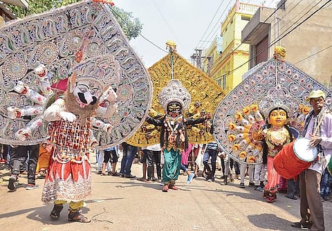 Sital Sasthi carnival passing through Sambalpur city on Sunday. (Photo | EPS)