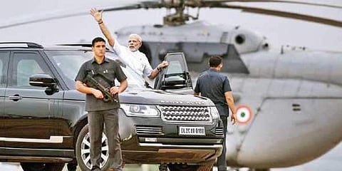 A file photo of  Prime Minister Narendra Modi waves at the crowd as he leaves after addressing a rally in Kengeri in Bengaluru. (Photo | EPS/Vinod Kumar T)