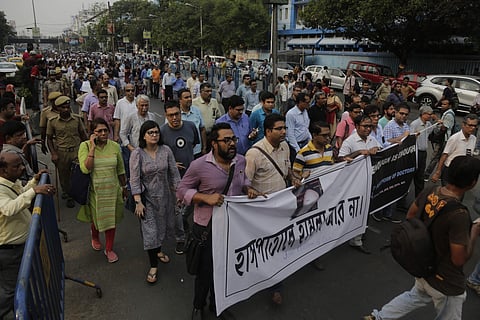 Doctors protesting  in Bengal. (Photo|AP)