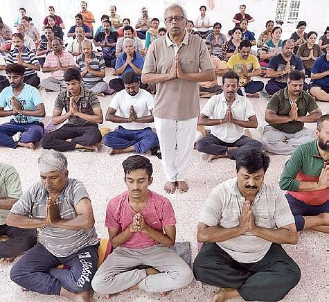 50-60 regular members join Shivakumar every morning for suryanamaskara  Nagaraja Gadekal
