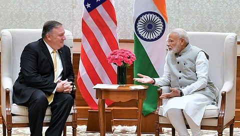 US Secretary of State Mike Pompeo in a meeting with Prime Minister Narendra Modi in New Delhi on Wednesday. (Image Courtesy: @MEAIndia)
