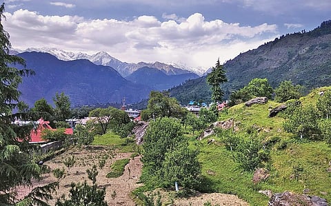 View of the Kinner Kailash mountain range, Himachal Pradesh