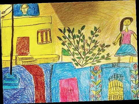 Puja hopes to hold an exhibition of the works of her four-star students Divya, Deepthi, Saritha and Maheer, all children from class IV to class  VII.