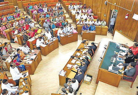BBMP councillors at the council meeting at BBMP office in Bengaluru on Friday  | Express