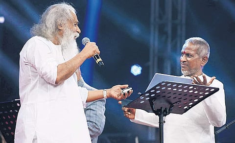 Ilaiyaraaja and KJ Yesudas performing at concert to mark Ilaiyaraaja’s 76th birthday, in the city on Sunday 