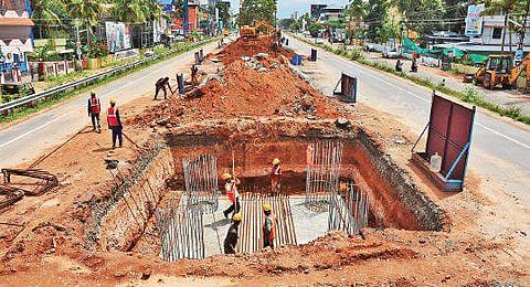 Kazhakoottam elevated highway work progressing near Technopark on Tuesday  B P Deepu