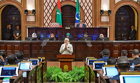Prime Minister Narendra Modi addresses the Majlis the Parliament of Maldives at Male in Maldives Saturday June 8 2019.  | PTI