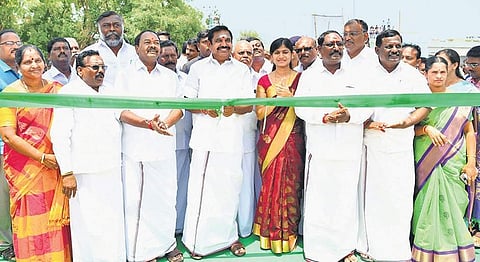 Chief Minister Edappadi K Palaniswami inaugurating an overbridge, built at a cost of `1.90 crore on Sarabanga river in Edappadi Aavani Perur Keelmugam panchayat in Salem district on Saturday | Express