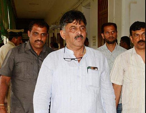 Congress leader DK Shivkumar arrives at Vidhana Soudha in Bengaluru Tuesday. | (Shriram BN | EPS)