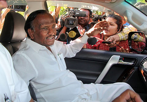 Rebel Karnataka Minister and Congress MLA MTB Nagraj leaves after meeting former Karnataka chief minister Siddaramaiah and senior leaders of the party in Bengaluru Saturday July 13 2019. (Photo |PTI)