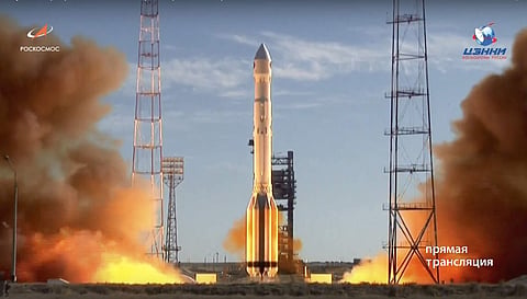 In this frame grab taken from video on Saturday, July 13, 2019, a Russian Proton-M rocket takes off from the launch pad at Russia's space facility in Baikonur, Kazakhstan.  | AP