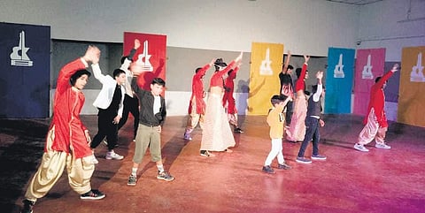 Students of various Kalabhavan schools performing at the launch function
