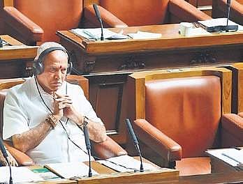 Opposition leader B S Yeddyurappa  at Vidhana Soudha on Friday  (Photo | Vinod Kumar T, EPS)
