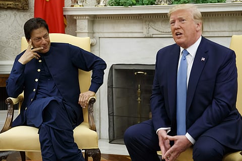 President Donald Trump speaks during a meeting with Pakistani Prime Minister Imran Khan in the Oval Office of the White House, Monday, July 22, 2019, in Washington. (Photo | AP)