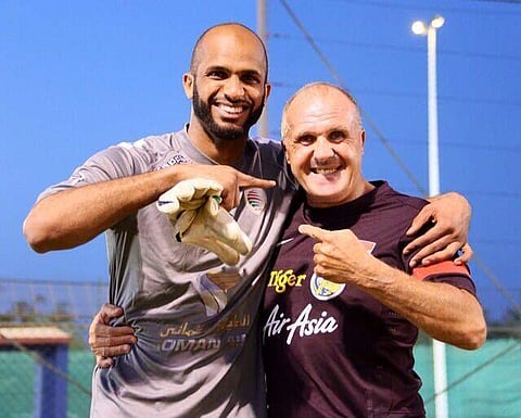 John Burridge (right) who discovered Omani goalkeeper Ali Al-Hasbi and helped him play in the English Premier League feels that Indian goalkeeper Gurpreet Singh Sandhu could also play in the EPL one day. Burridge is the goalkeeping coaching consultant at 