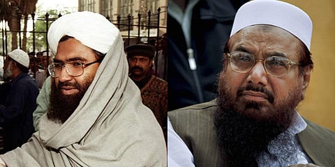 Jaish-e-Mohammed chief Masood Azhar (L) and LeT co-founder and 26/11 attacks mastermind Hafiz Saeed (R). (File Photo|AFP & PTI)