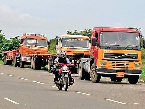 Trucks parked on the Container Terminal Road in Kochi  | Express file pic