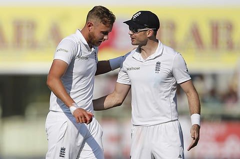 England's James Anderson, right, with Stuart Broad ( Photo  | AP)