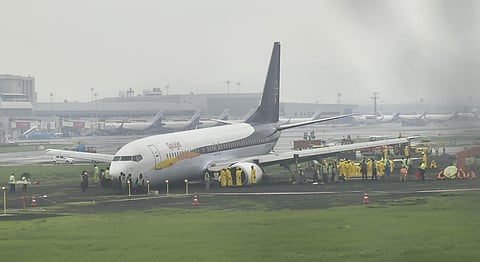 A SpiceJet plane from Jaipur overshot the runway while landing at Mumbai airport amid heavy rain on Monday in Mumbai Tuesday July 2 2019. | PTI