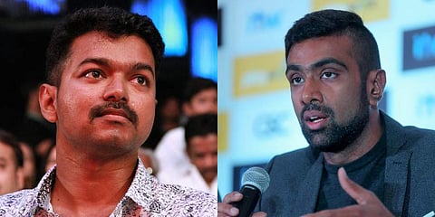 Actor Vijay (L) and Indian cricketer Ravichandran Ashwin (File Photo | EPS)