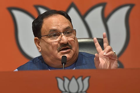 BJP National Working President JP Nadda addresses a press conference at party HQ in New Delhi. (Photo| PTI)