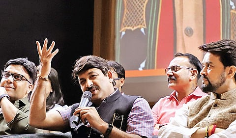 BJP city chief Manoj Tiwari addresses a meet on social media in New Delhi on Tuesday | Fatima Rezavi