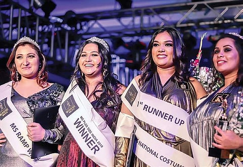 (L-R) Ruchira Bhattacharya [1st Runner-up], Anwesa Ray Mukhopadhyay [Winner], Janette Tirke [1st Runner-up], Silkesha [2nd Runner-up]