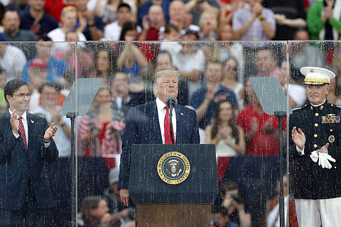 President Donald Trump speaks during an Independence Day celebration in front of the Lincoln Memorial. (Photo | AP)