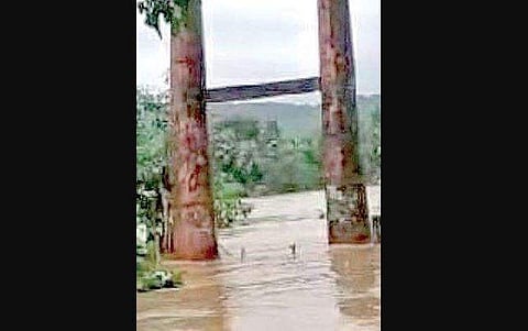The Ramanaguli hanging bridge in Ankola taluk has been washed away